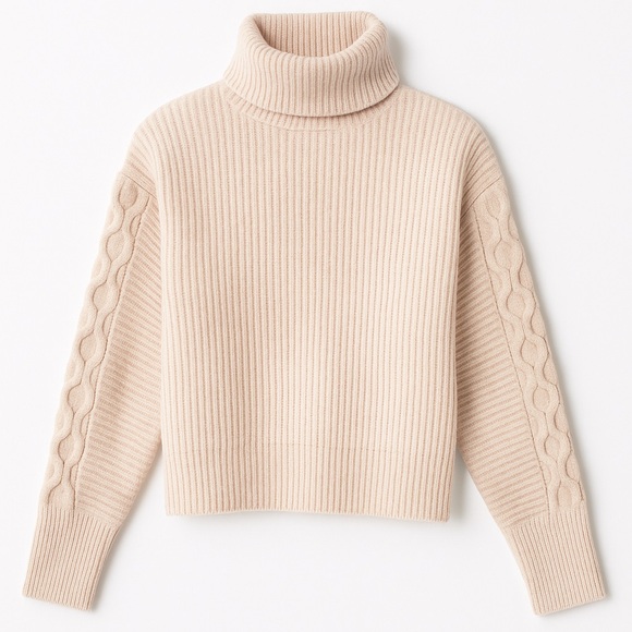 Topshop Sweaters - Topshop Turtleneck Sweater XS Blush Pink Cable Knit Sleeves Cozy Chunky Knit
